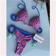 bikini bag low-waisted braid print lady Split  Swimsuit multicolor Swimwear