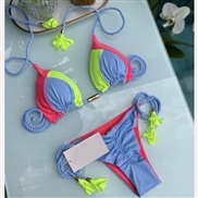 bikini low-waisted style splice blue patchwork triangle braid bikini Split  Swimsuit woman