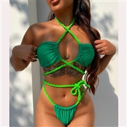 ( green)bikini Swimsuit occidental style Split  woman Swimwear pure color belt sexy bikiniD