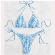( blue  white)occidental style sexy triangle bag print rope beach bikini Swimwear