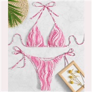 ( rose Red)occidental style sexy triangle bag print rope beach bikini Swimwear