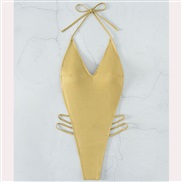 ( yellow)occidental style pure color sexy T-back backless v-neckbikini