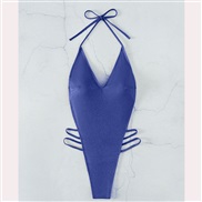 ( sapphire blue )occidental style pure color sexy T-back backless v-neckbikini