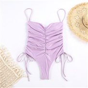( Lilac colour)occidental style rope one-piece Swimsuit woman pure color wrinkle  sexy Sling bikini color