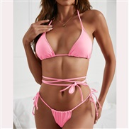 ( Pink)WI   occidental style sexy belt triangle bag Split  bikini Swimwear