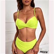 ( yellow) Swimwear occidental style Split  bag pure color bikiniWish Swimsuit