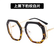 ( leopard print while  Lens )polygon Eyeglass frame Anti blue light hollow occidental style Eyeglass framens personality