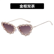 ( gold frame  tea )three cat damond Metal sunglass sunglass womanns hgh Sunglasses