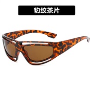 ( leopard print tea  Lens )occdental styleY sport sunglass Outdoor sunglass personalty hollow Sunglasses