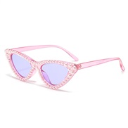 ( purple  frame  purple  Lens )Pearl three cat sunglass trend fashon sunglass all-Purpose personalty Sunglasses