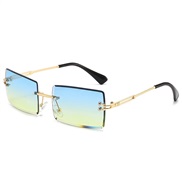 ( gold frame  blue  Lens ) sde cut sunglass lady square ocean Sunglasses trend gradual change