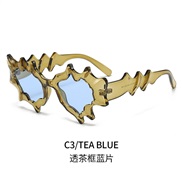( tea  frame  blue  Lens ) personalty occdental style Sunglasses woman fashon wave sunglass man