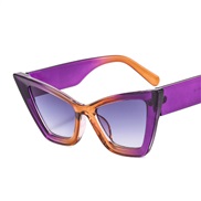 (C  purple  tea  frame  gray  Lens )occdental style lady cat sunglass color pattern trend Sunglasses