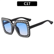 (C  Bright balck frame  blue  Lens )multcolor damond sunglass occdental style fashon Sunglasses retro trend