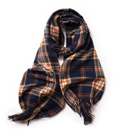 ( Navy blue)scarf woman style Winter imitate sheep velvet grid fashion all-Purpose warm studentins tassel shawl