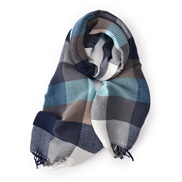 (68cm*200cm)( Navy blue)scarf woman autumn Winter Korean style all-Purpose grid student Collar man imitate sheep velvet