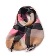 (68cm*200cm)( Pink)scarf woman autumn Winter Korean style all-Purpose grid student Collar man imitate sheep velvet warm