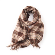( brown)scarf woman Winter high thick warm Collar grid shawl all-Purpose Autumn and Winter