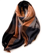 (F   black .)lady scarf Stripe grid shawl elegant Ladies wind Autumn and Winter scarf imitate sheep velvet
