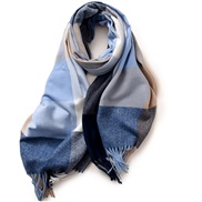 (F   Navy blue.)lady scarf Stripe grid shawl elegant Ladies wind Autumn and Winter scarf imitate sheep velvet