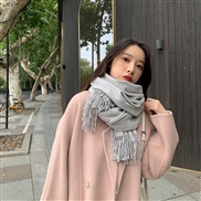 (70*200CM)( g   while  gray )g pure color imitate sheep velvet scarf woman Winter thick warm tassel color shawl scarf