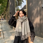 (70*200CM)( g    gray )g pure color imitate sheep velvet scarf woman Winter thick warm tassel color shawl scarf
