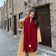 (70*200CM)( g   Red wine)g pure color imitate sheep velvet scarf woman Winter thick warm tassel color shawl scarf