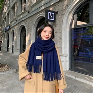 (70*200CM)( g   Navy blue)g pure color imitate sheep velvet scarf woman Winter thick warm tassel color shawl scarf
