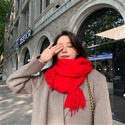 (70*200CM)( g   red )g pure color imitate sheep velvet scarf woman Winter thick warm tassel color shawl scarf