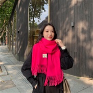 (70*200CM)( g   rose Red)g pure color imitate sheep velvet scarf woman Winter thick warm tassel color shawl scarf