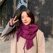 (70*200CM)( g   purple )g pure color imitate sheep velvet scarf woman Winter thick warm tassel color shawl scarf