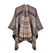 (130x150cm)(rhombus  khaki)Autumn and Winter knitting slit big shawl Bohemia ethnic style warm