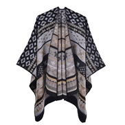 (130x150cm)(rhombus  black)Autumn and Winter knitting slit big shawl Bohemia ethnic style warm