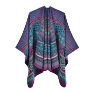(130x150cm)(rhombus purple)Autumn and Winter knitting slit big shawl Bohemia ethnic style warm