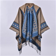 (130x150cm)( frame  khaki blue )Autumn and Winter hooded slit lady shawl fashion color Stripe shawl