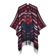 (rhombus  red  Navy blue) ethnic style shawl lady warm wind occidental style