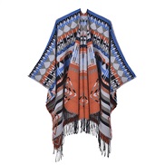 (130x150cm)(rhombus  blue ) ethnic style shawl lady warm wind occidental style