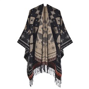 (rhombus  black)Autumn and Winter geometry slit shawl ethnic style warm thick warm