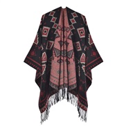 (130x150cm)(rhombus  black  Red wine)Autumn and Winter geometry slit shawl ethnic style warm thick warm