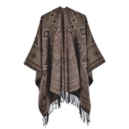 (130x150cm)(rhombus  khaki)Autumn and Winter geometry slit shawl ethnic style warm thick warm