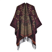 (130x150cm)(rhombus  Red wine)Autumn and Winter geometry slit shawl ethnic style warm thick warm