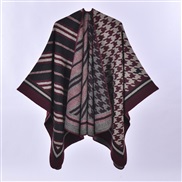 (130x150cm)( houndstooth black  Red wine)scarf shawl Autumn and Winter lady retro houndstooth thick Jacquard imitate sh