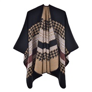( houndstooth black )Autumn and Winter retro imitate sheep velvet shawl Stripe houndstooth occidental style fashion war