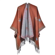 (orange)Korean style fashion Autumn and Winter shawl small fresh flowers knitting cardigan tassel slit warm