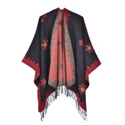 (130x150cm)( black  red )Korean style fashion Autumn and Winter shawl small fresh flowers knitting cardigan tassel slit