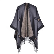 (130x150cm)( Dark grey)Korean style fashion Autumn and Winter shawl small fresh flowers knitting cardigan tassel slit w