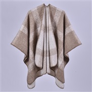 ( khaki) lady shawl Autumn and Winter brief grid imitate sheep velvet slit thick warm Coat