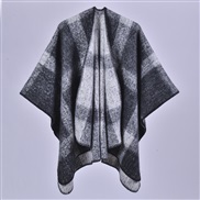 (128x150cm710G)(black and white) lady shawl Autumn and Winter brief grid imitate sheep velvet slit thick warm Coat