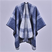 (128x150cm710G)( Navy blue) lady shawl Autumn and Winter brief grid imitate sheep velvet slit thick warm Coat