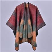 (128x150cm710G)( red) lady shawl Autumn and Winter brief grid imitate sheep velvet slit thick warm Coat